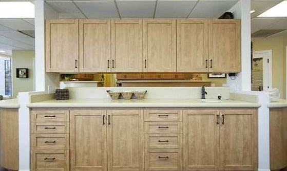 The back office of Cruz Orthodontics featuring cabinets and a sink.